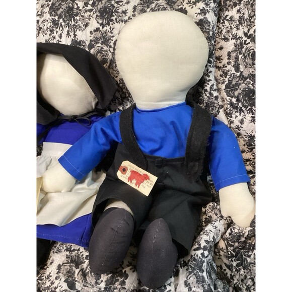 Faceless Handmade Amish Dolls Man & Woman in Traditional Amish Blue & Black - Picture 2 of 14